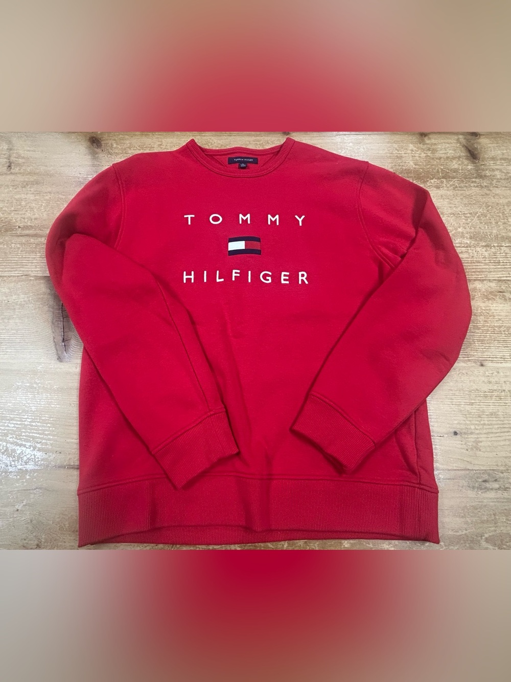 Tommy Hilfiger Red Logo Crew Sweatshirt with Flag Emblem
